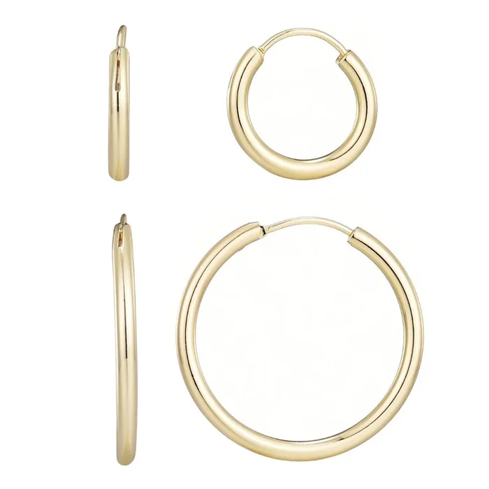 14k Gold Plated Set of 2 Endless Hoop Earrings