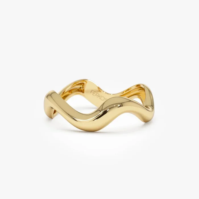 14K Gold Sculptural Wave Band