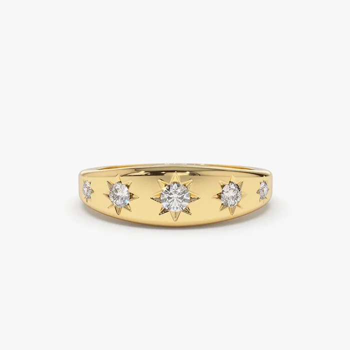 14k Gold Star Setting Graduating Diamond Statement Ring