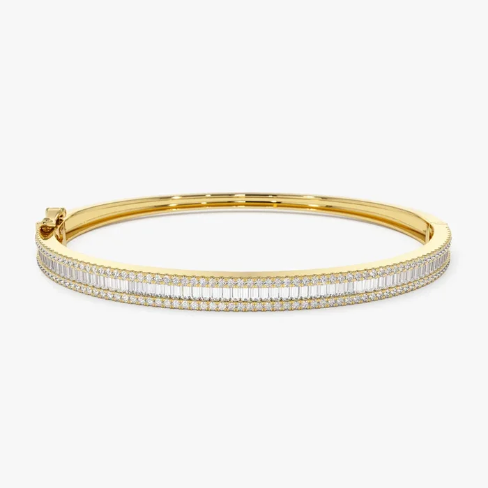 14k Half Eternity Baguette and Round Diamond Bangle