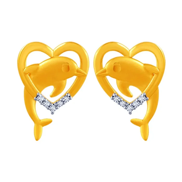 14k Heart Shape Gold Earrings With Dolphin