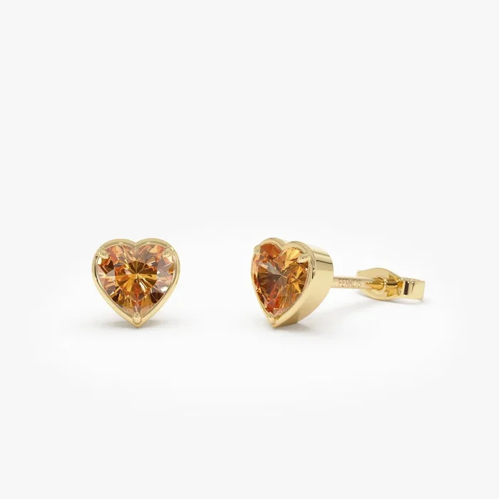 14K Heart Shaped Citrine Stud Earrings