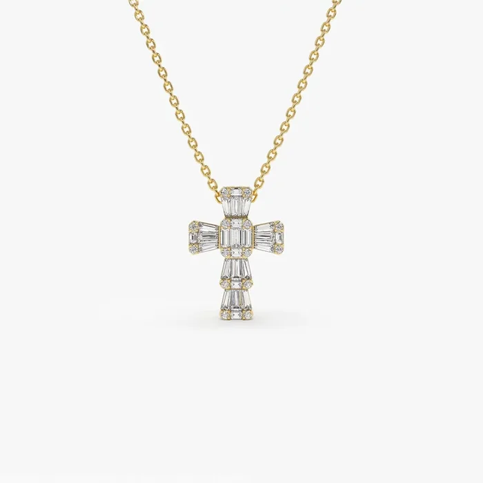 14k Illusion Setting Baguette Diamond Cross
