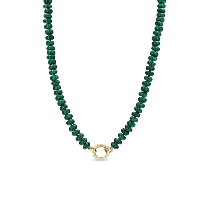 14k Malachite Rondelle Bead Round Enhancer Necklace
