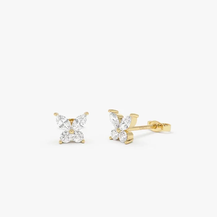 14k Marquise and Round Diamond Butterfly Studs