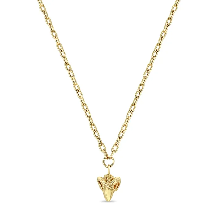 14k Medium Square Oval Chain with Ram Head Pendant Necklace – SALE