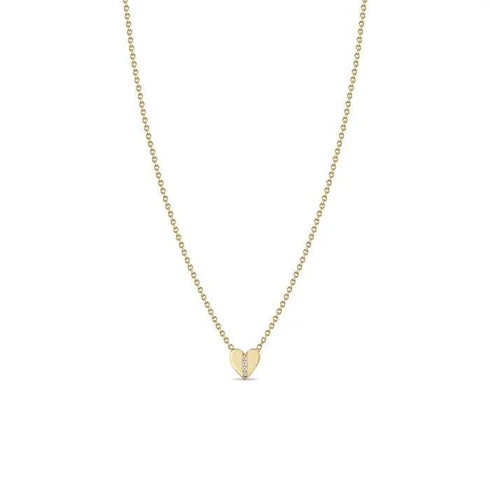 14k Midi Bitty Pavé Diamond Line Heart Necklace