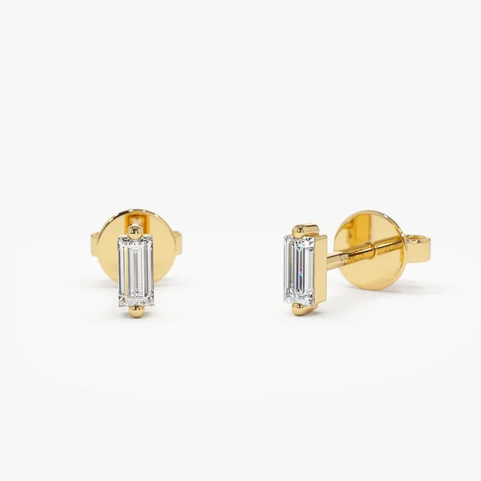 14k Mini Baguette Diamond Studs