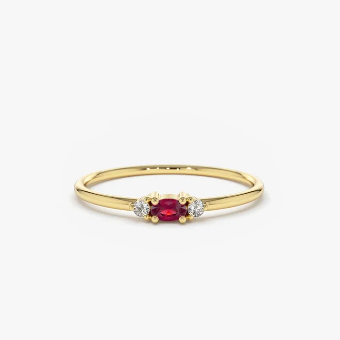 14K Mini Oval Ruby Ring with Diamonds