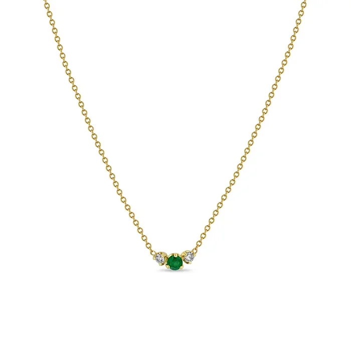 14k Mixed Prong Emerald & Diamond Trio Necklace – SALE