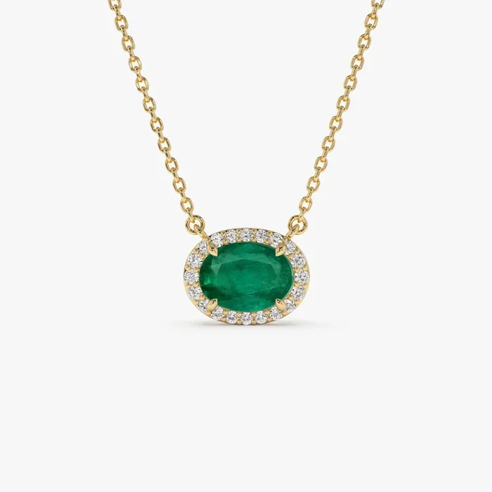 14k Oval Shape Emerald in Diamond Halo Setting