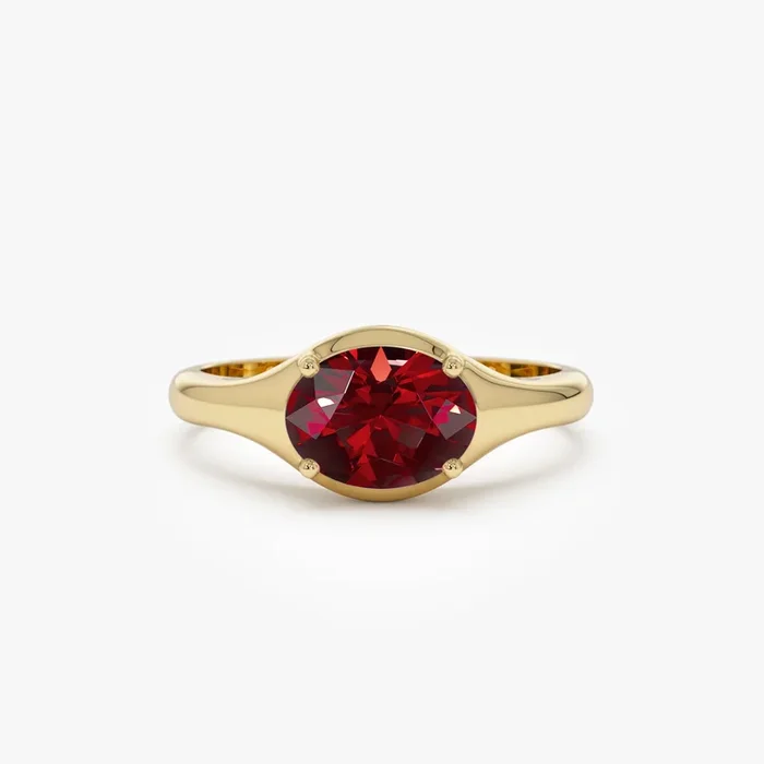 14K Oval Shape Prong Setting Garnet Ring