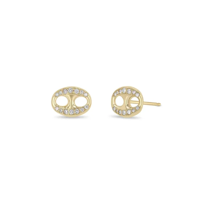 14k Pavé Diamond Large Mariner Link Studs