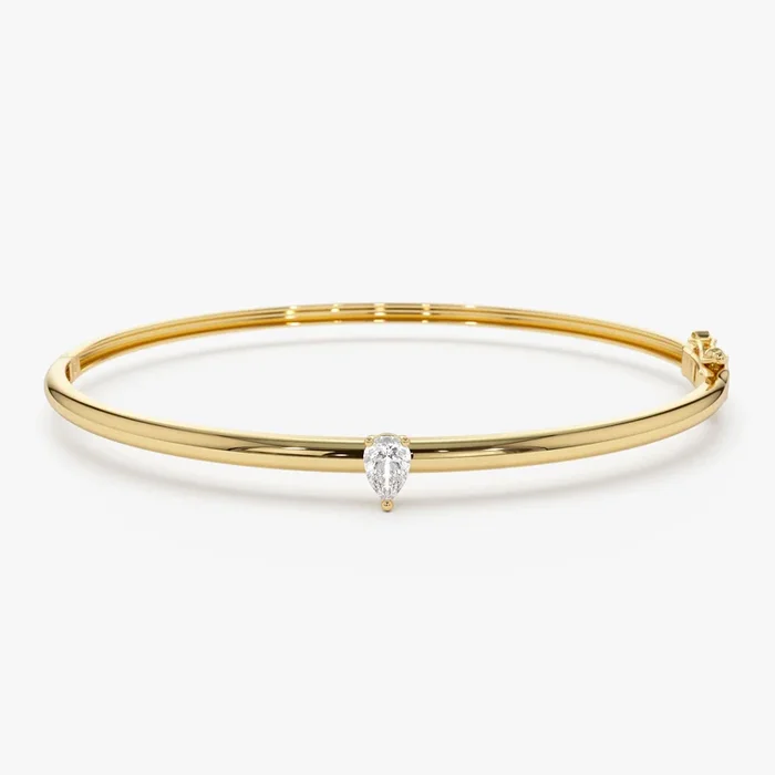 14K Pear Shape Diamond Solitare Bangle