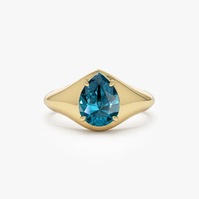 14K Pear Shaped London Blue Topaz Statement Ring