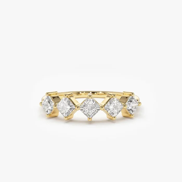 14k Princess Cut 5 Stone Diamond Wedding Ring
