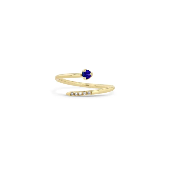 14k Prong Blue Sapphire & Pavé Diamond Bypass Ring