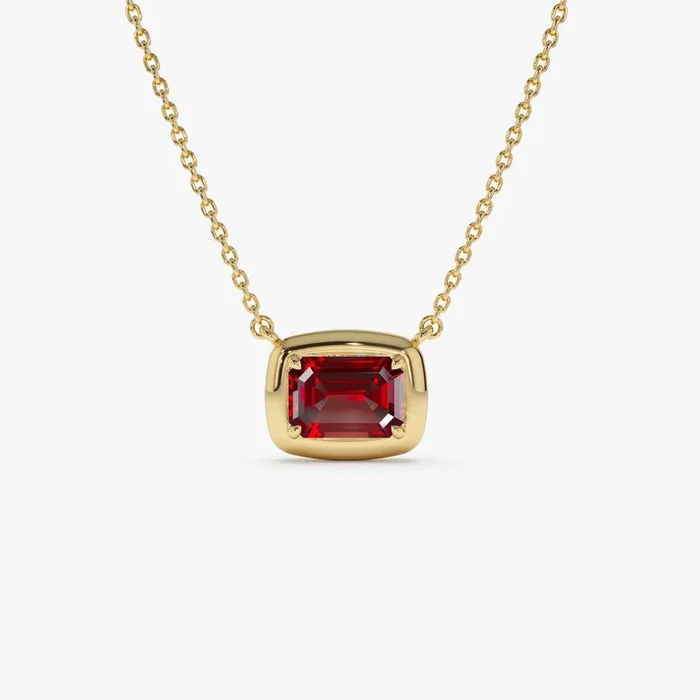 14K Prong Setting Emerald Cut Garnet Necklace
