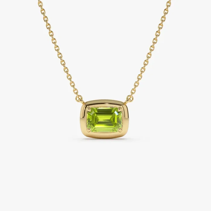 14K Prong Setting Emerald Cut Peridot Necklace