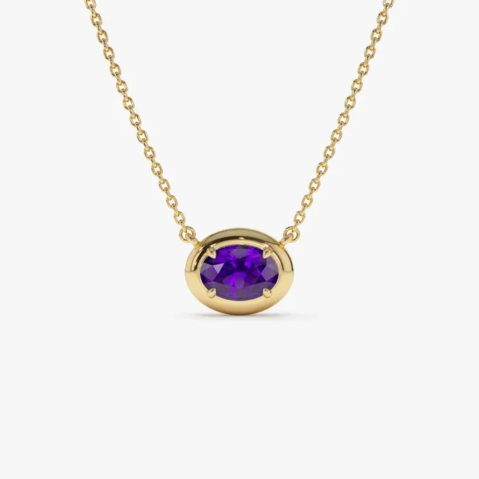 14K Prong Setting Oval Shaped Amethyst Necklace