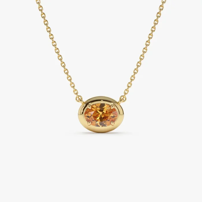 14K Prong Setting Oval Shaped Citrine Necklace