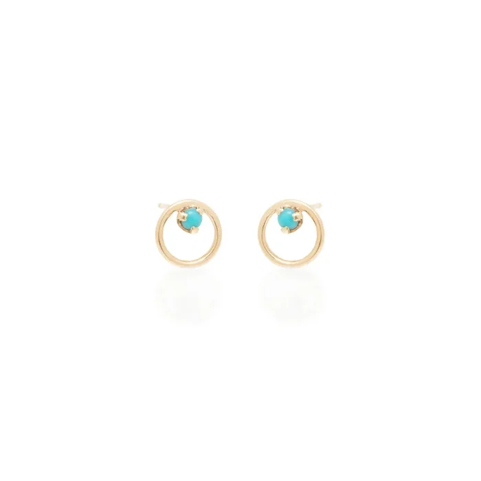14k Prong Turquoise Circle Studs