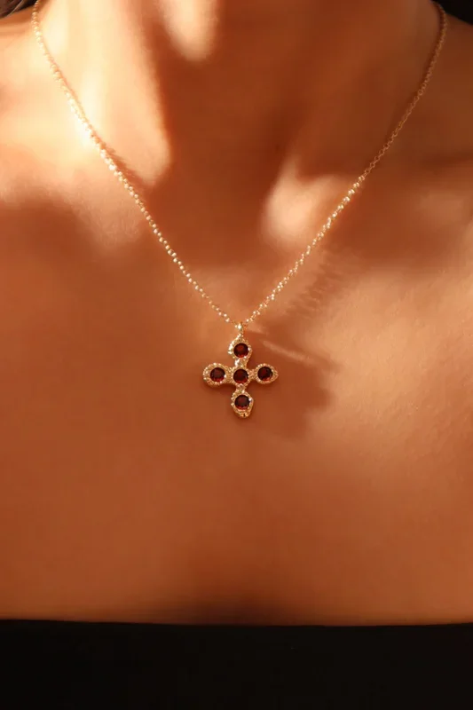 14K Real Gold Plated Red Cross Necklace