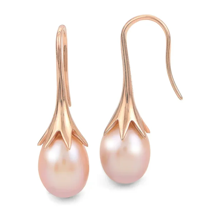 14k Rose Gold Natural Pink Freshwater Pearl Earrings
