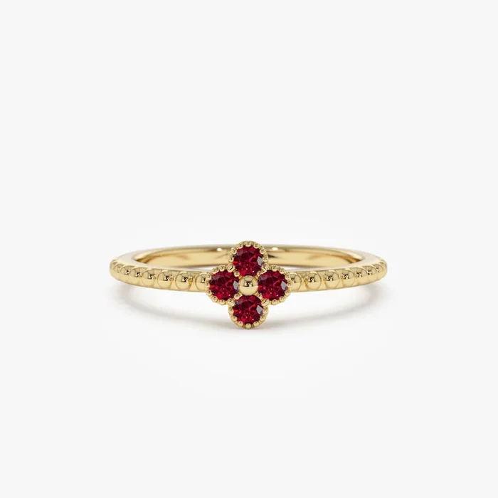 14k Ruby Clover Ring