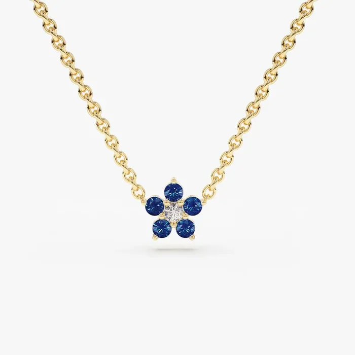 14k Sapphire and Diamond Flower Charm Necklace