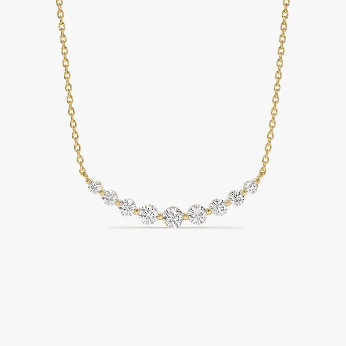 14K Shared Prong Curved Diamond Necklace