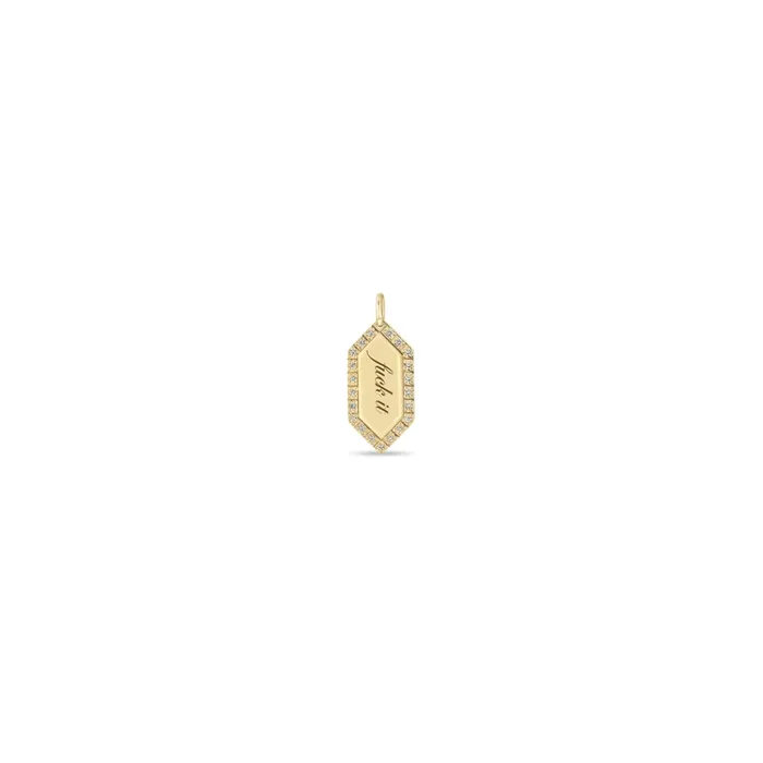 14k Single “fuck it” Elongated Hexagon Pavé Diamond Border Charm