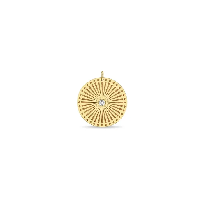 14k Single Large Sunbeam Medallion Disc Charm