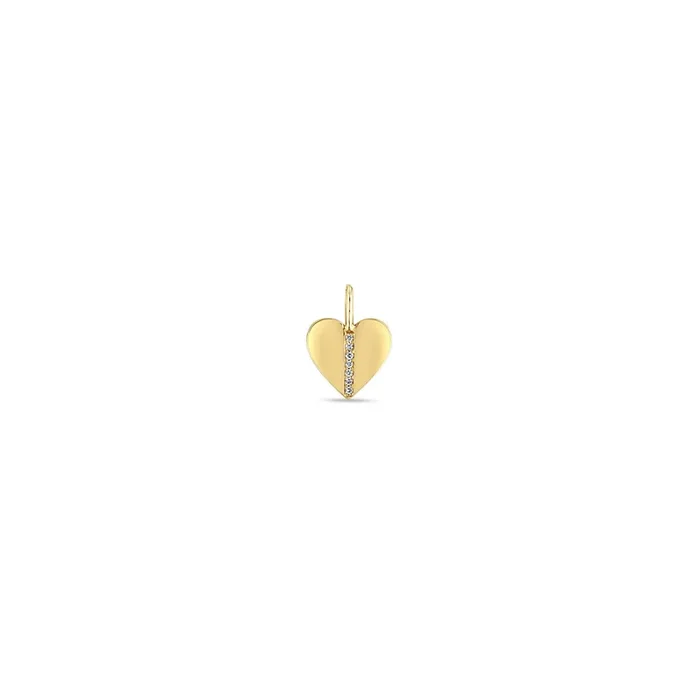 14k Single Pavé Diamond Line Heart Charm Pendant