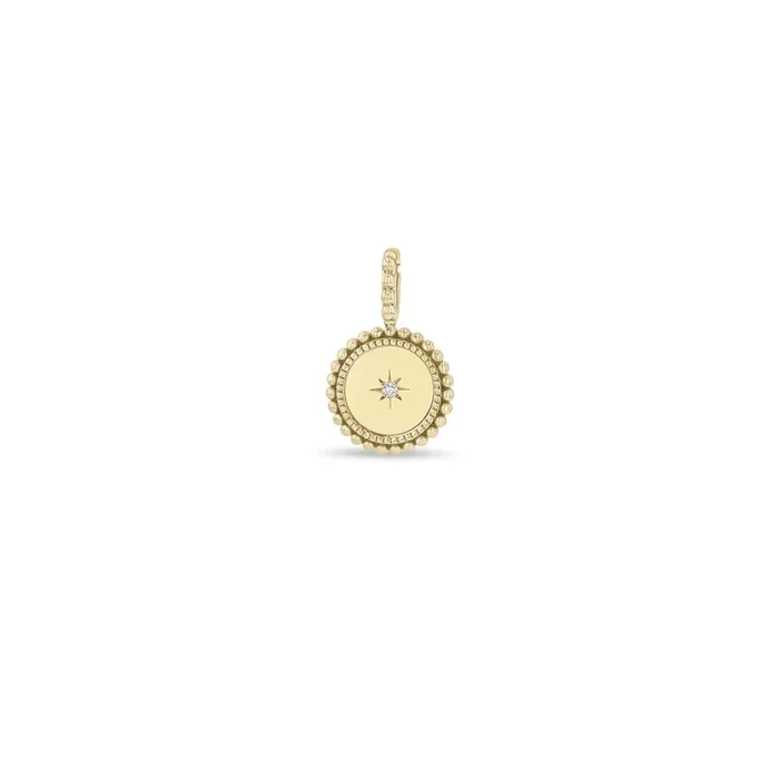 14k Single Star Set Diamond Beaded Disc Charm Pendant
