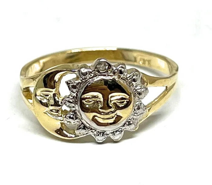 14k Solid Gold 2-Tone MOON & SUN Ring