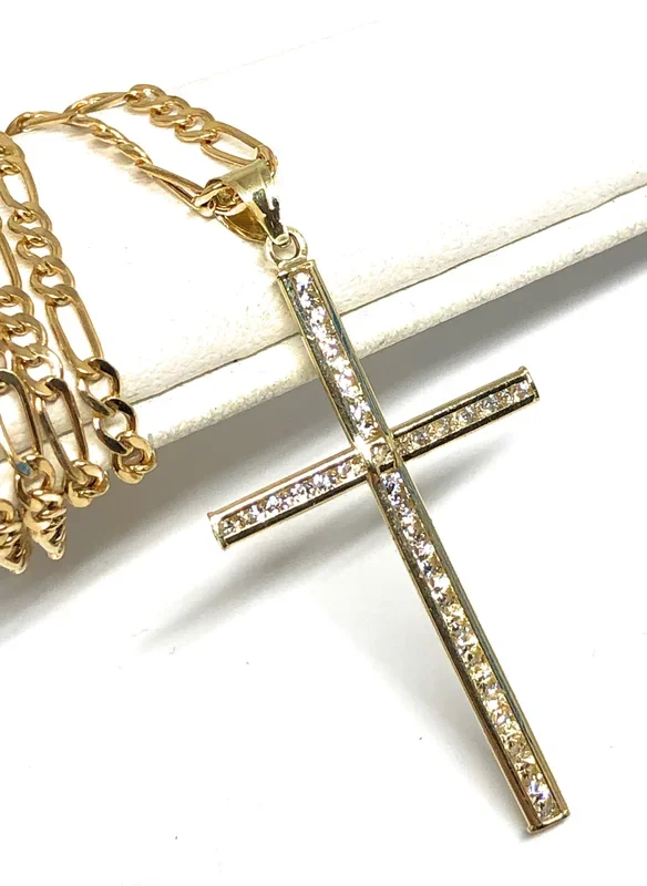 14k Solid Gold Classic Crucifix Cross CZ Pendant
