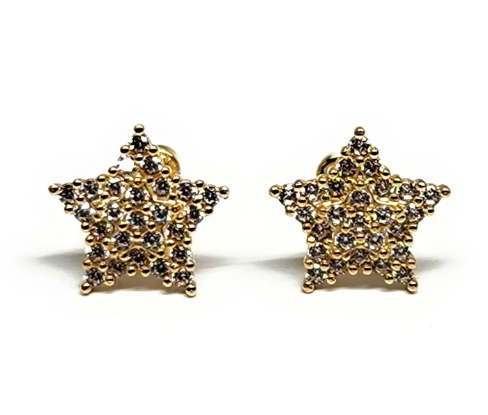 14k Solid Gold Cubic Zirconia SMALL DAINTY STARS Stud Earrings (FCE 31) (MADE IN MX)
