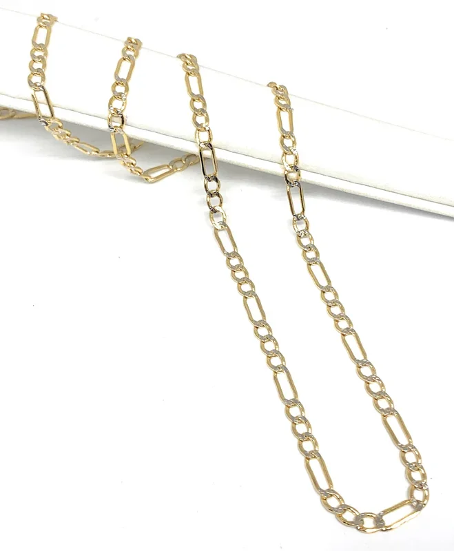 14k Solid Gold Diamond Cut (White Gold) Figaro Chain 18-26 inches 4.5-5mm (Semi-Hollow Style)