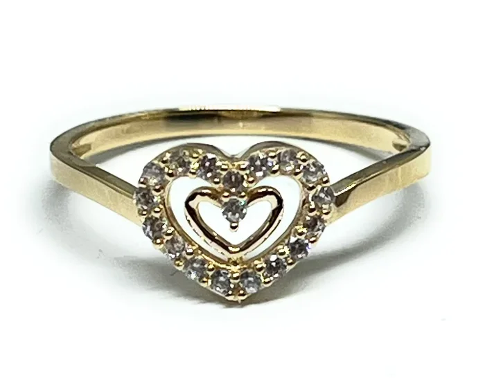 14k Solid Gold Double Heart CZ Ring (FC 271)