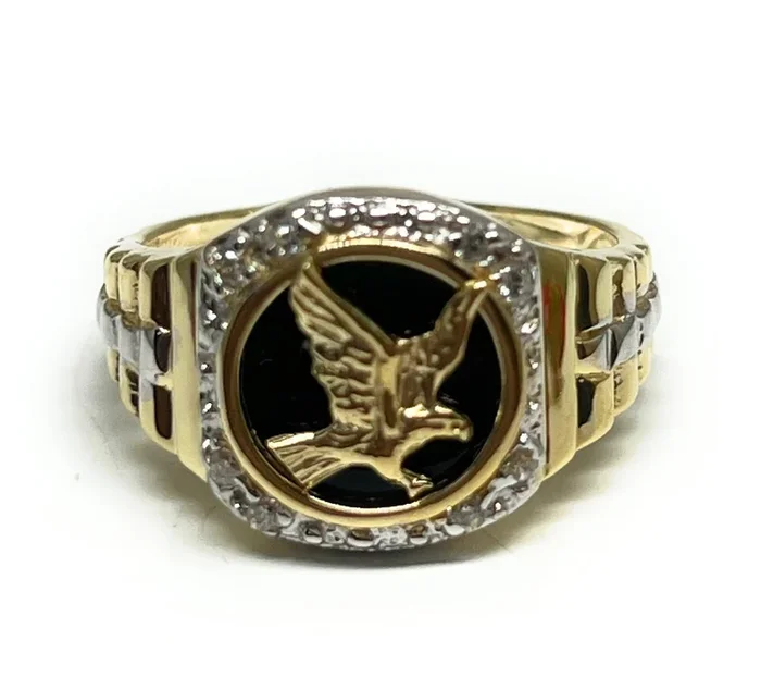 14k Solid Gold EAGLE ONYX CZ Ring (5.4)