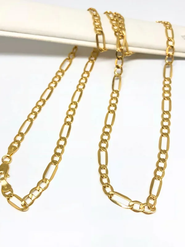 14k Solid Gold Figaro Chain 22-26 inches 4.5mm (Semi-Hollow Style) (7-9g)