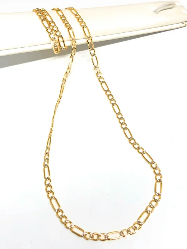 14k Solid Gold Figaro Diamond Cut (White Gold) Chain 18-24 inches 3.5mm (Semi-Hollow Style)