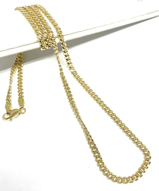 14k Solid Gold Miami Cuban Link Chain 18-26 inches 3mm (Semi-Hollow Style)
