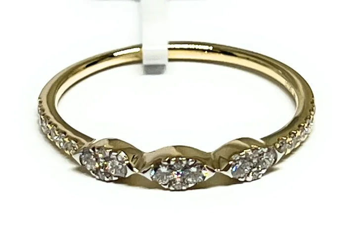 14k Solid Gold Round Brilliant Cut Diamond Triple Grooved Ring Band 0.31 (FCD 17)
