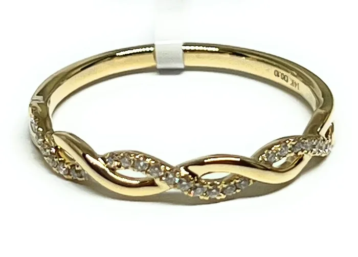 14k Solid Gold Round Brilliant Cut Diamond Twisted Ring Band 0.10ct (FCD 23)