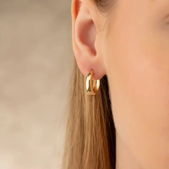 14K Solid Gold Slim Dome Huggie Hoop Earrings | Everyday Hoops for Women
