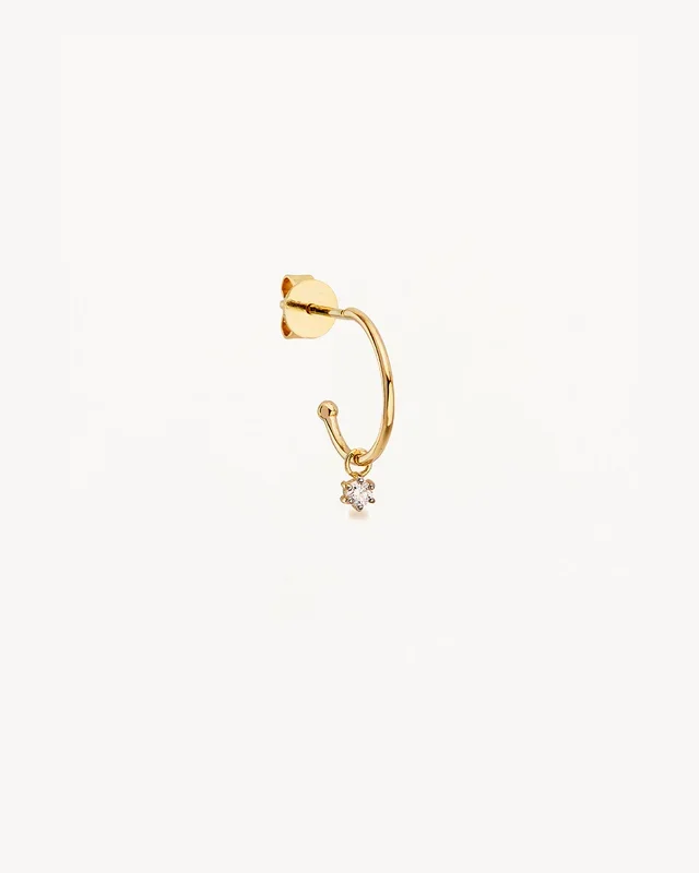 14k Solid Gold Sweet Droplet Diamond Hoop