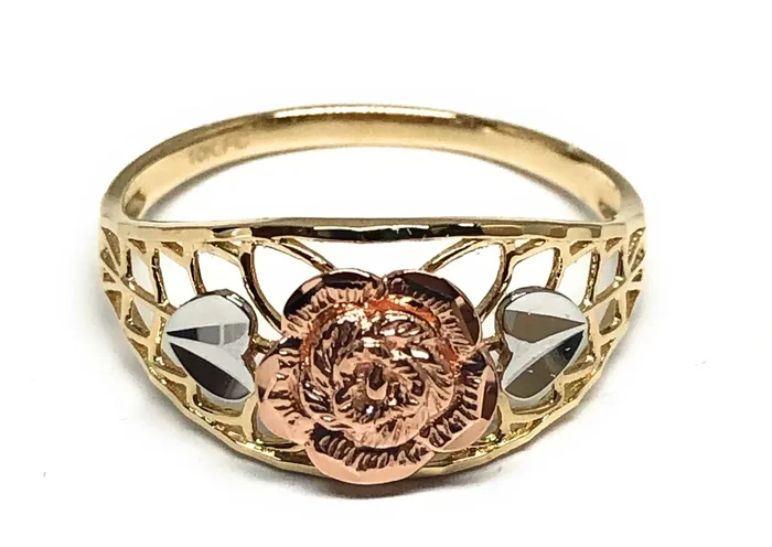 14k Solid Gold Tri-Color Gold Flower Ring (FC 181)