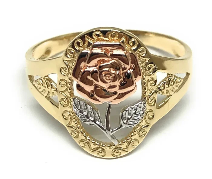 14k Solid Gold Tri-Color Gold Flower Ring (FC 183)